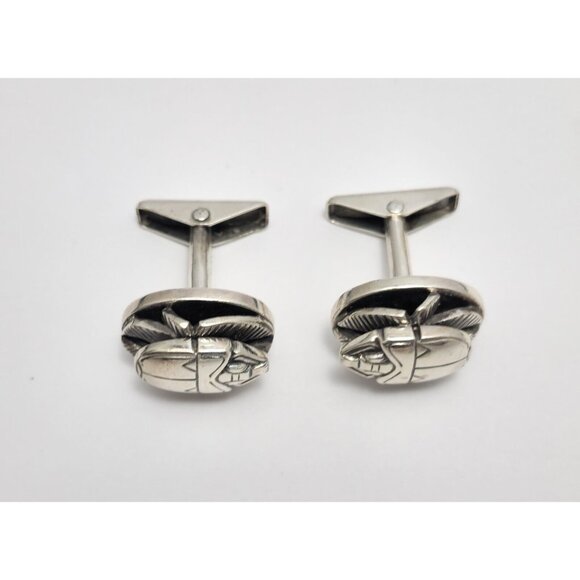 Allan Adler Sterling Silver Scarab Cufflinks 1940s Silversmith to the Stars - Picture 6 of 9